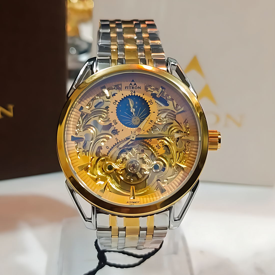 Fitron Automatic Watch Skeleton Gold Dial