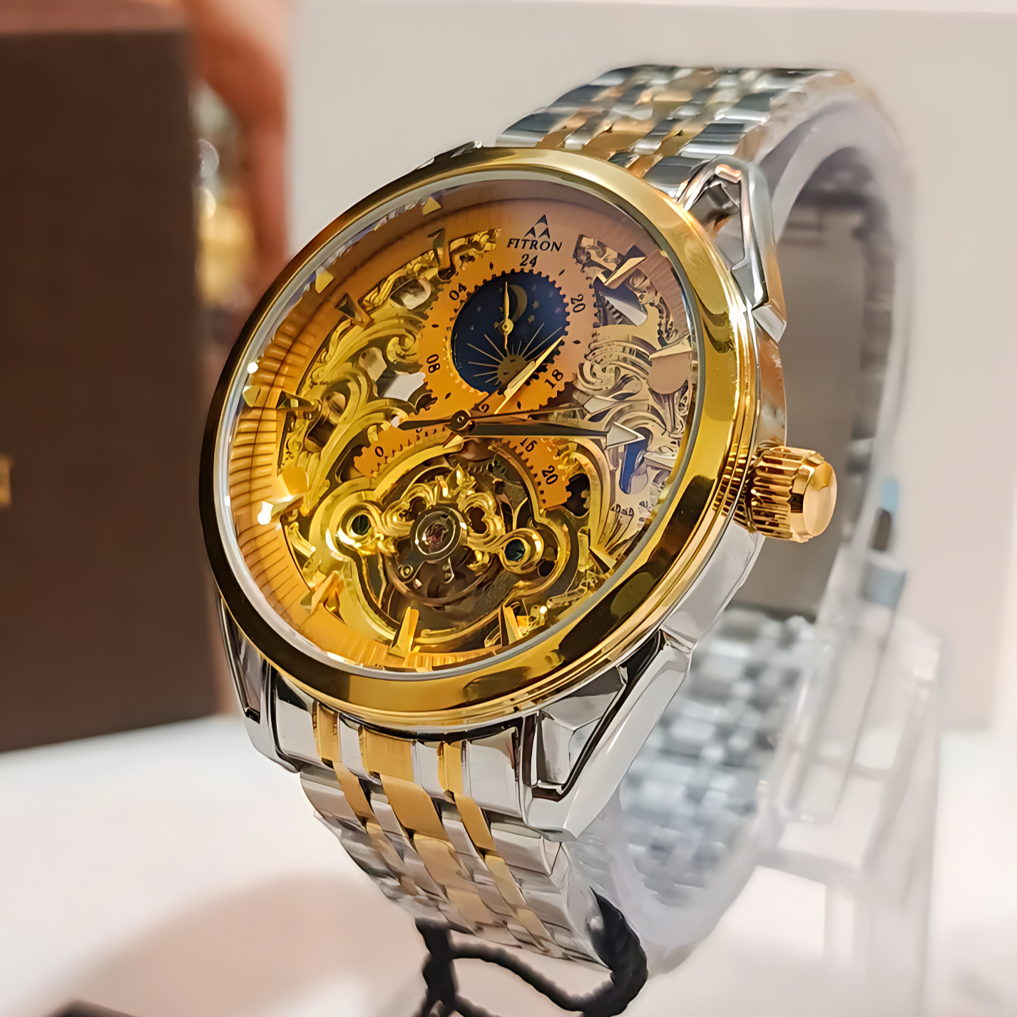 Fitron Automatic Watch Skeleton Gold Dial