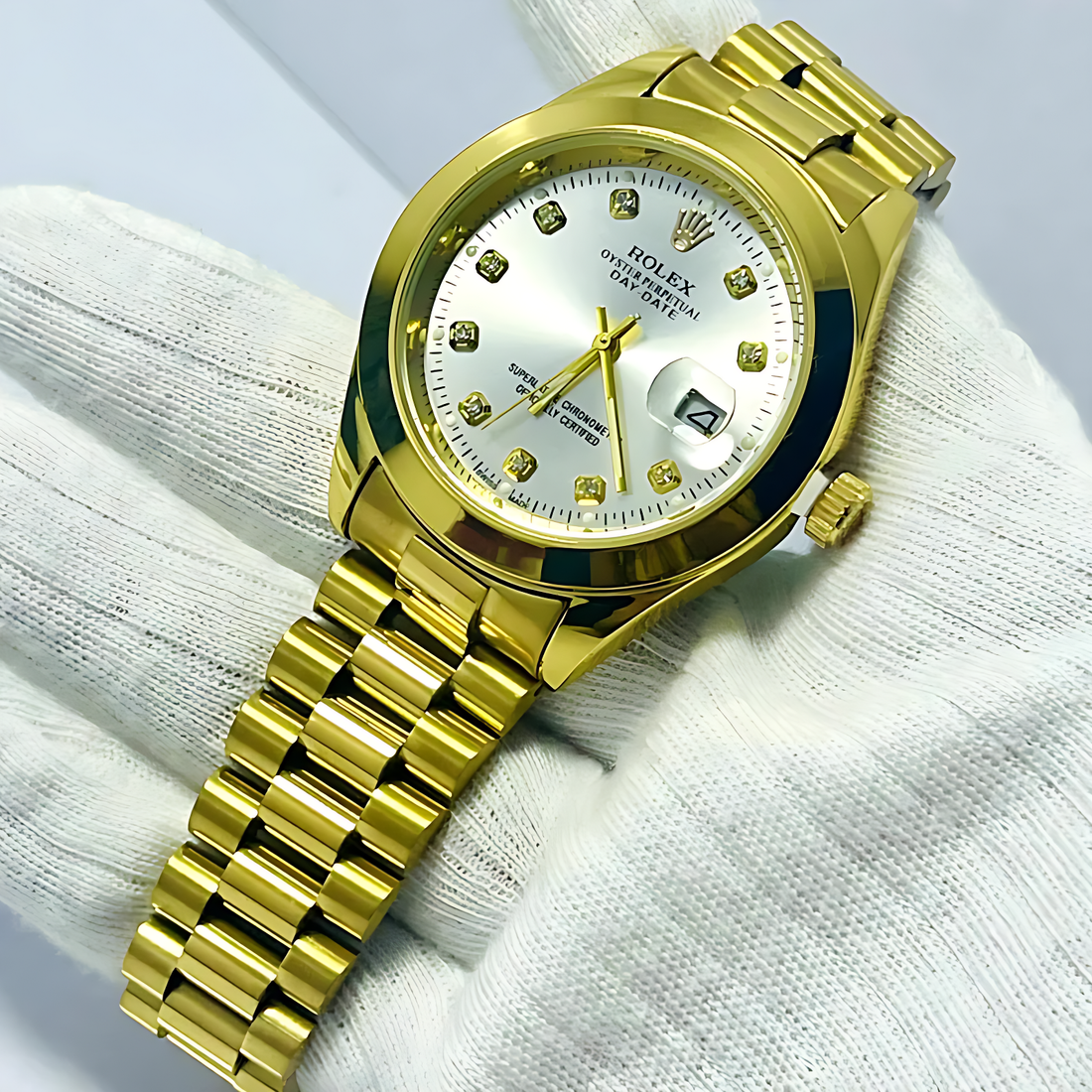 RLX Stainless Steel Date Watch – Golden White