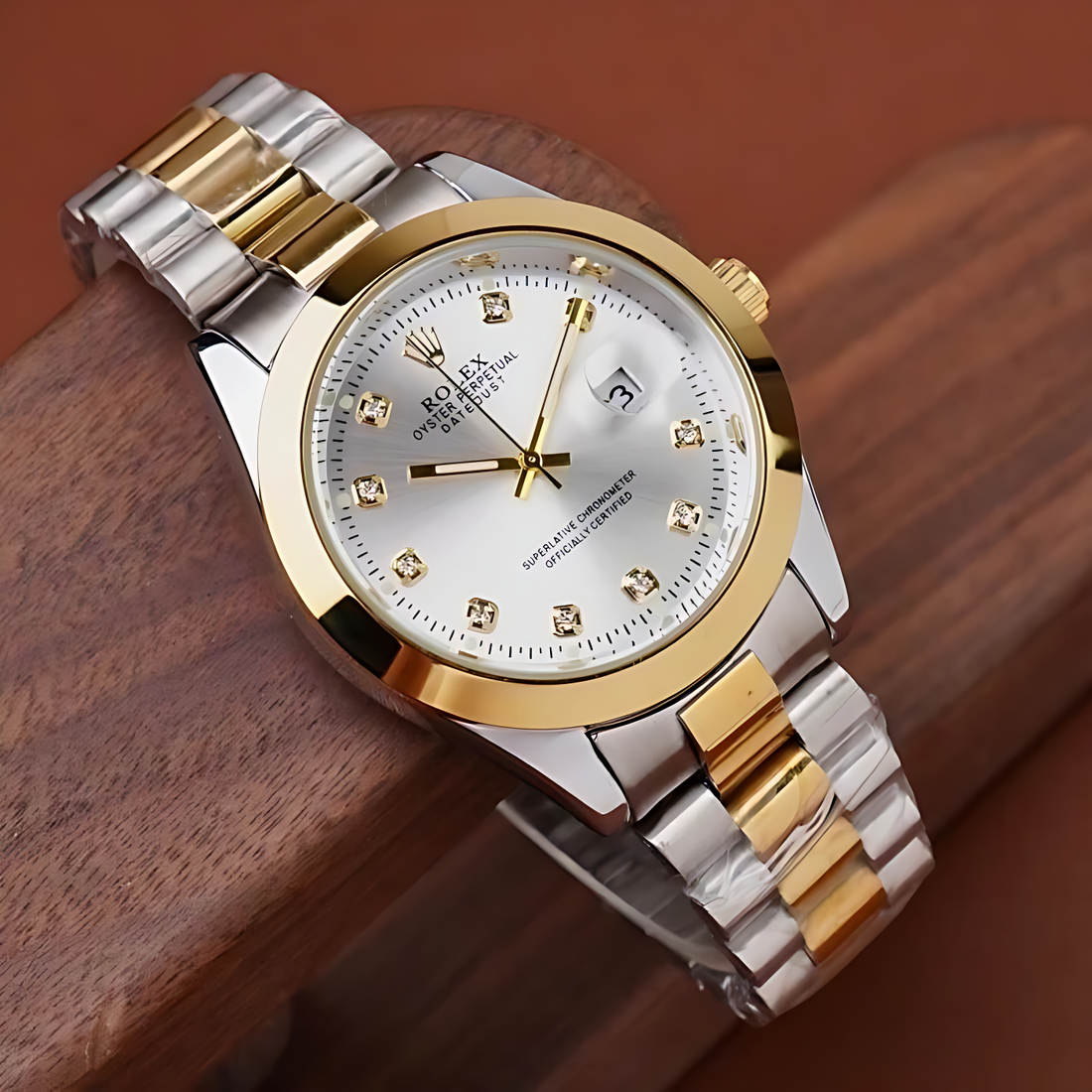 RLX Golden & White Stainless Steel Date Watch