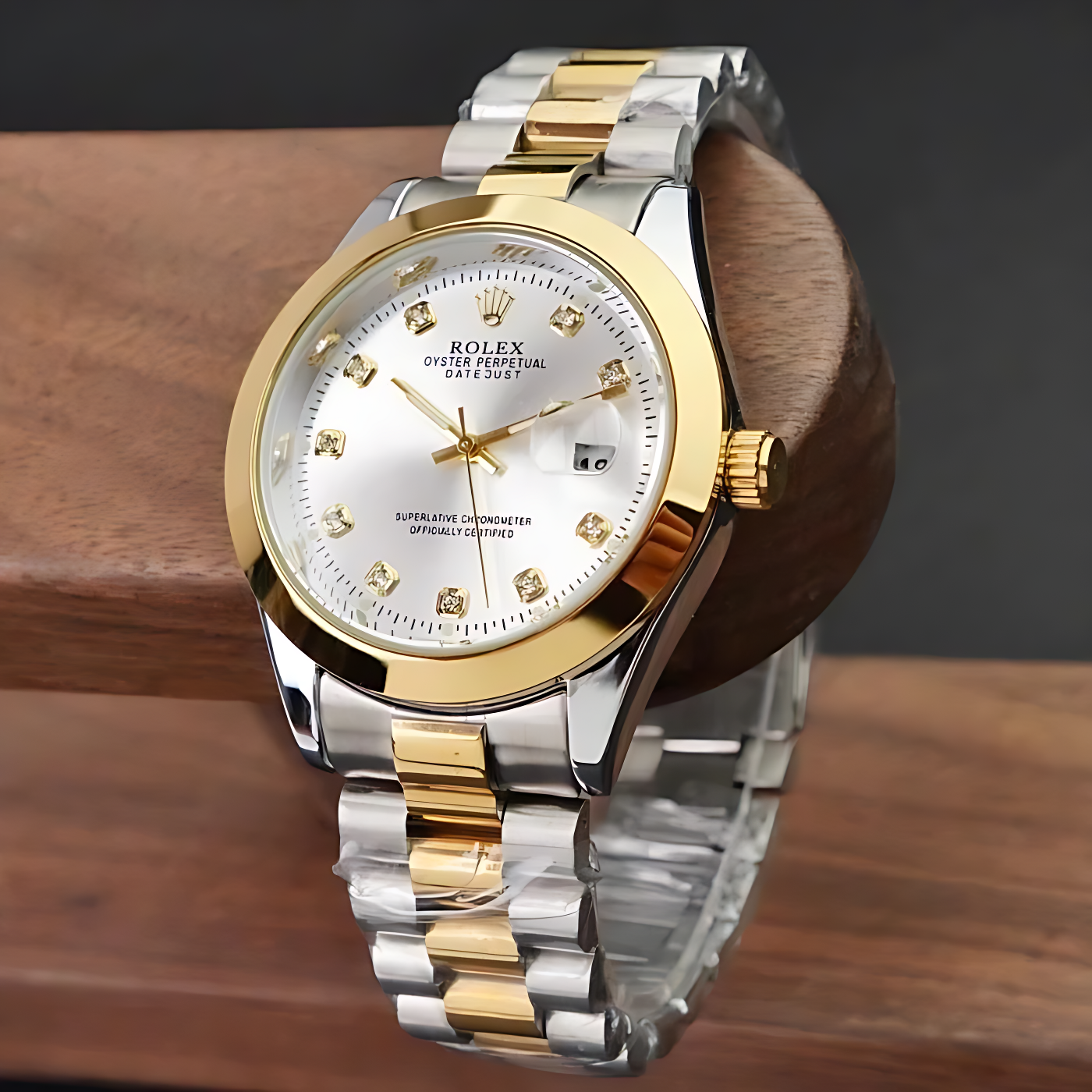 RLX Golden & White Stainless Steel Date Watch