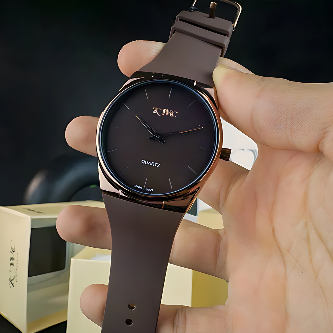 K-805 | Black/Brown Silicone Strap Watch